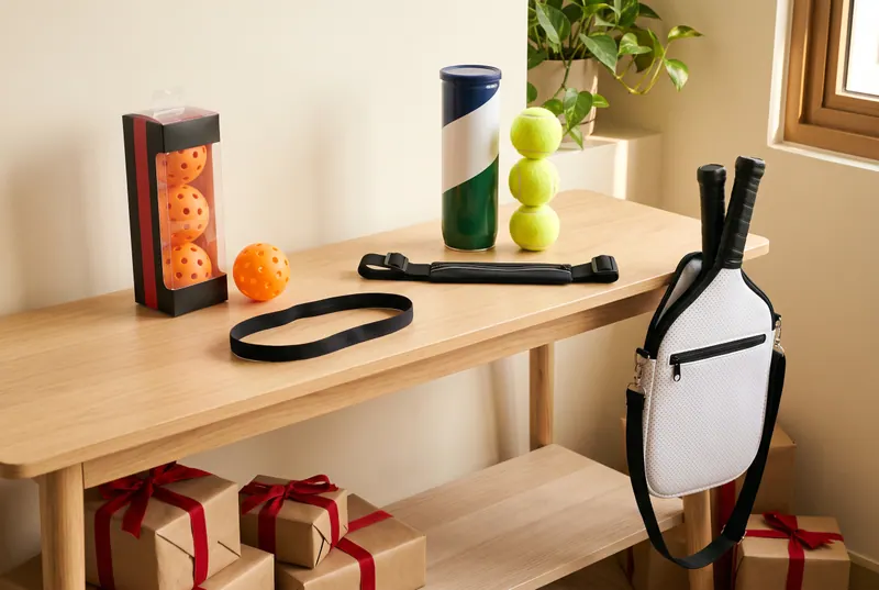AI sample render of a gift scene for the pickleball, tennis and running crowd, drawn from written descriptions of the picks below